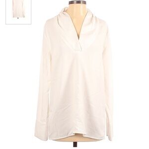 Gibson Latimer white tunic blouse top long sleeves Sz L ruched collar